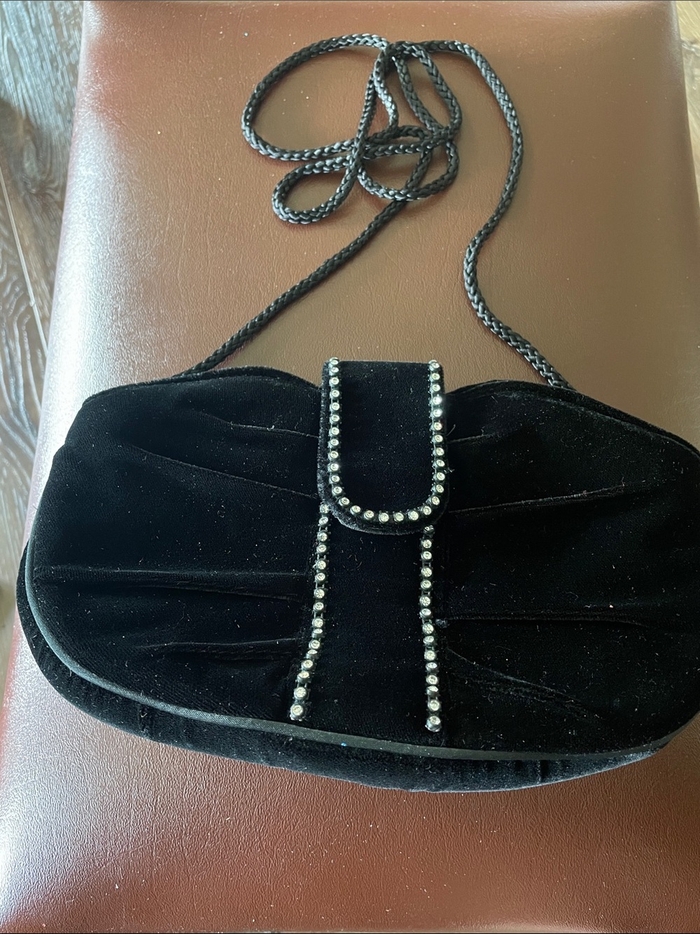 VTG Magid Black Velvet Rhinestone-Trim Evening Crossbody Bag